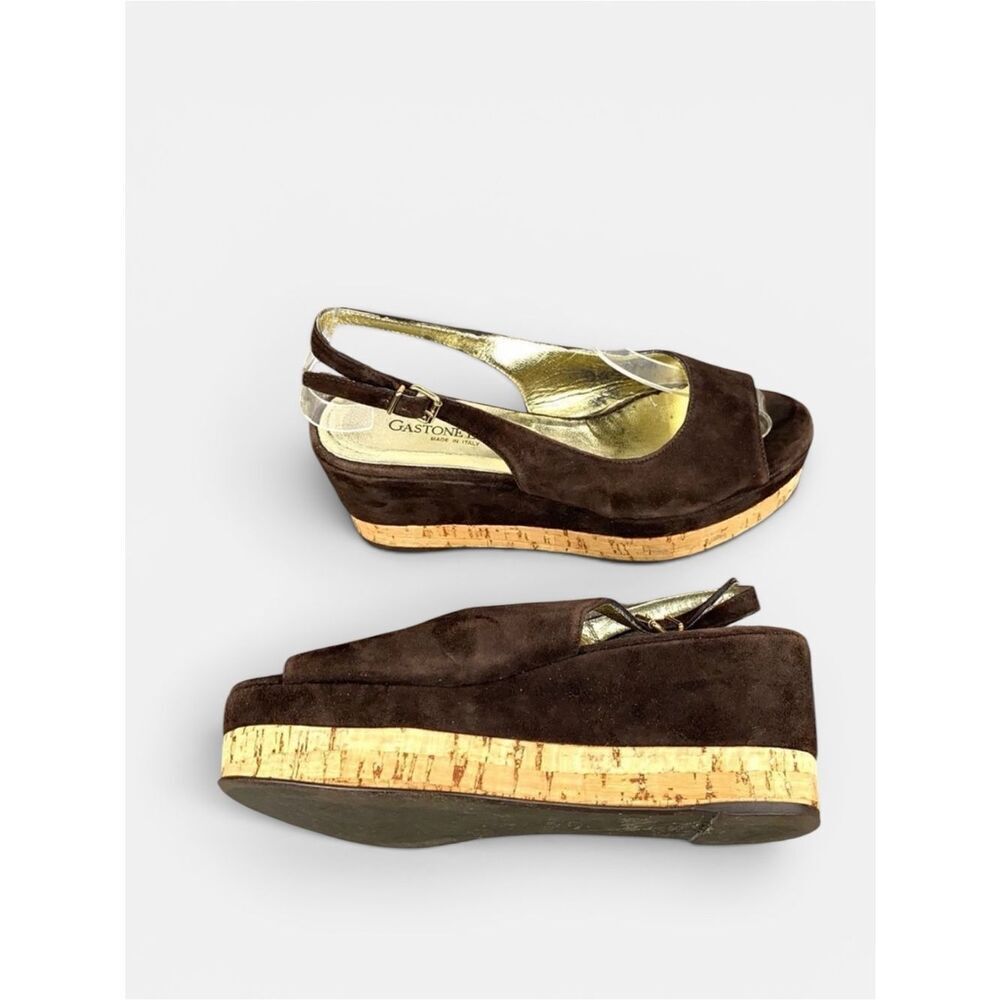 Gastone Lucioli Brown Suede Platform Wedge Sandals EUS 37 US 6,5-7